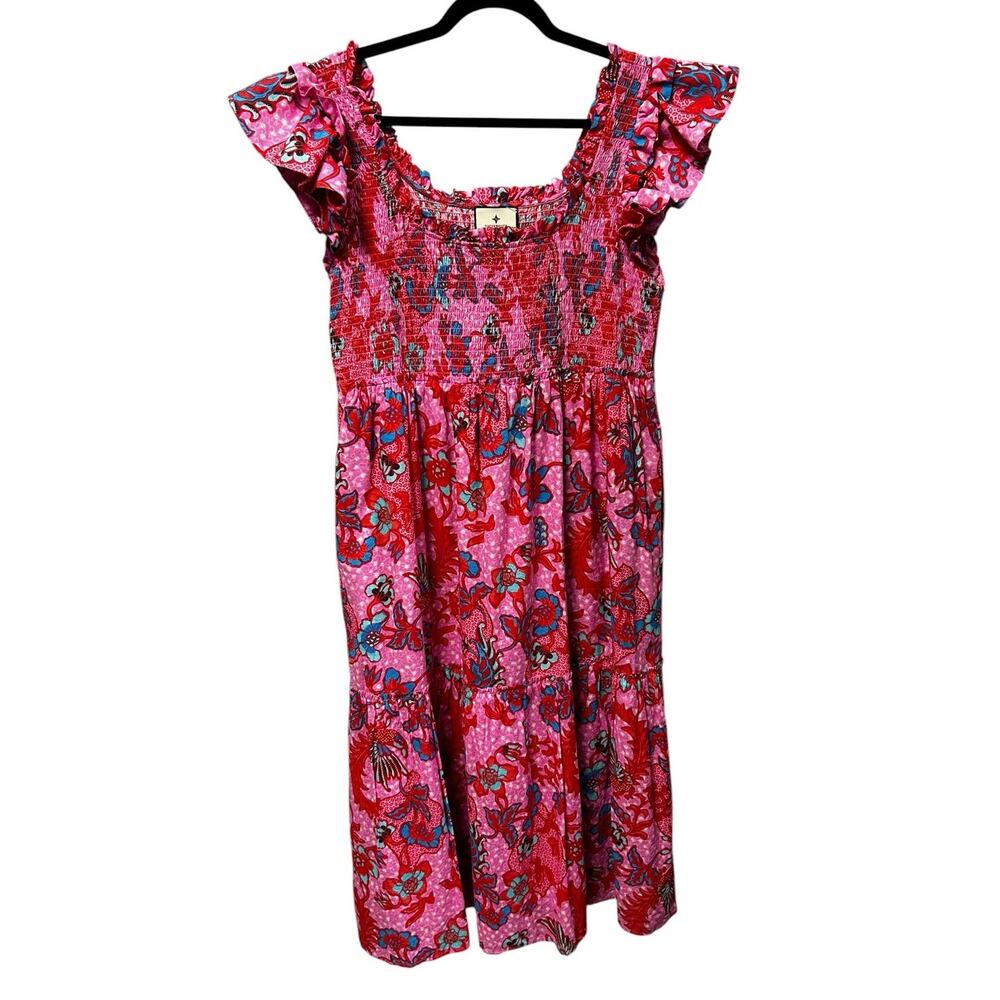 Tuckernuck Pink Floral Smocked Bougainvillea Breeze Mallie Midi Dress Womens XL